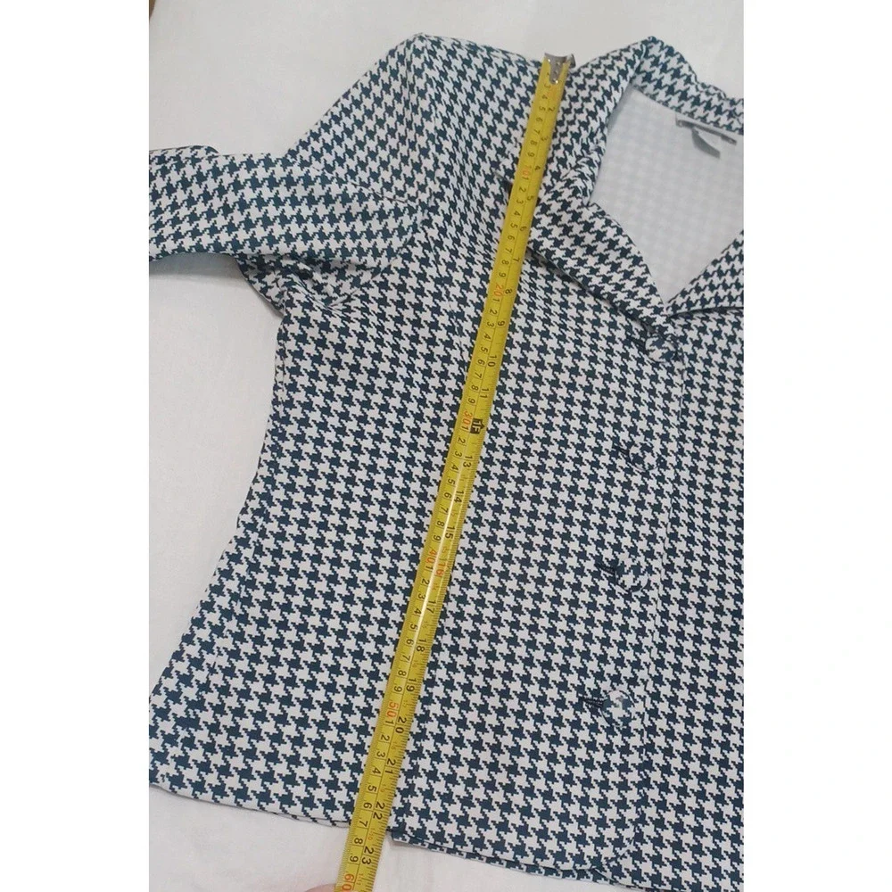 Dressbarn VTG Women's Blk Wht Houndstooth Check Blazer Sz L 3/4 Sleeve USA*READ